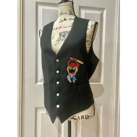 Y2K 90’s TOO CUTE LOONEY TUNES BLAZER VEST TASMANIAN DEVIL SZ S AESTHETIC ICONIC - Picture 15 of 16